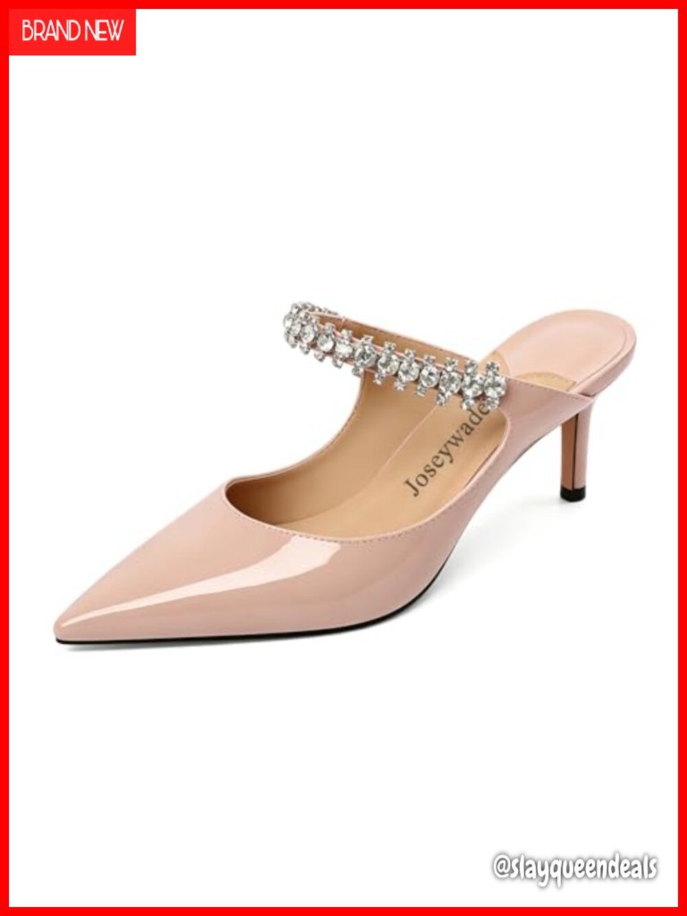 Joseywade Women Pointed Toe Slip On Kitten Heel Mule Sandals Faux Leather